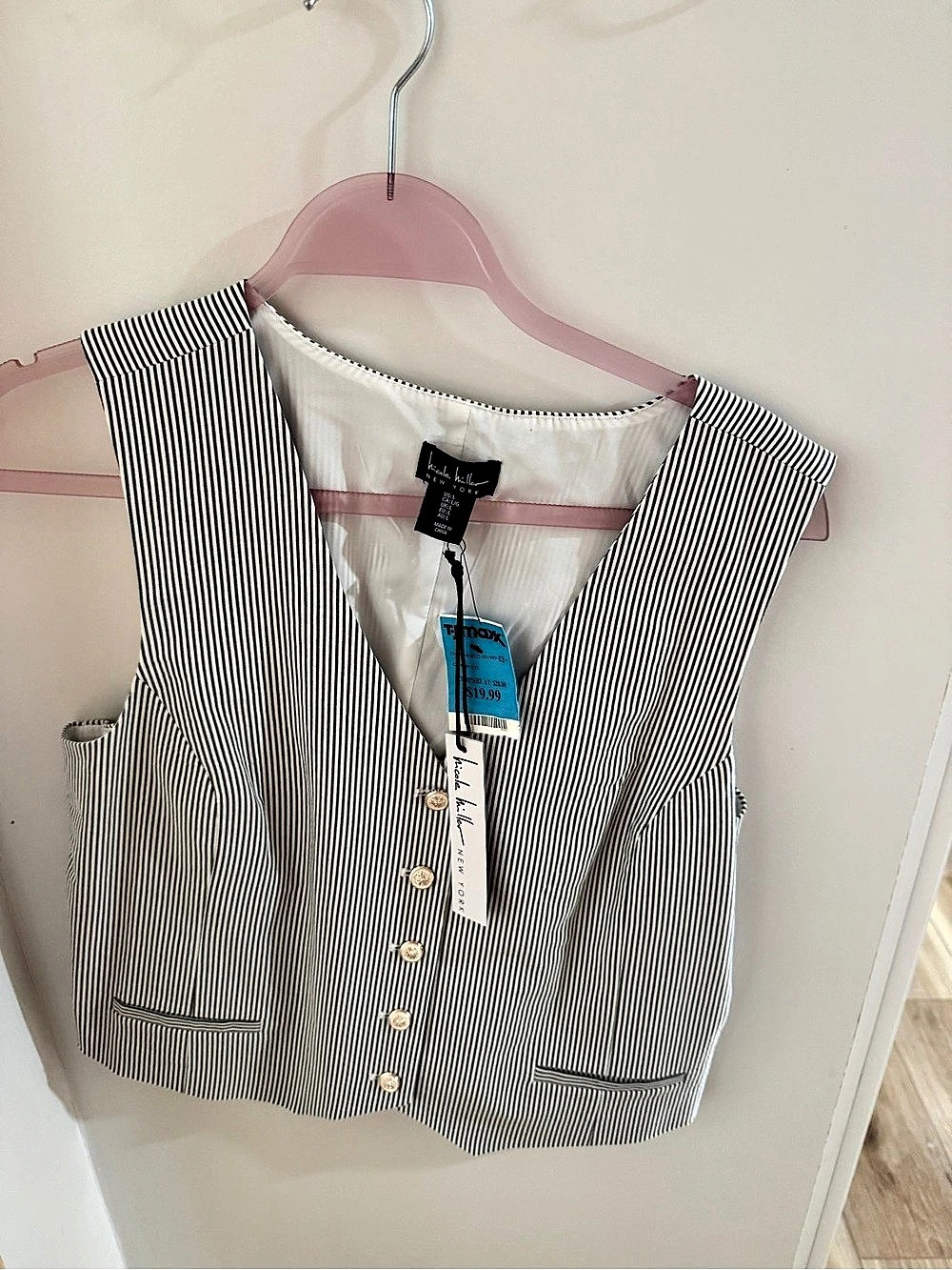 Nicole miller Striped Vest in White & Black Size Medium NWT